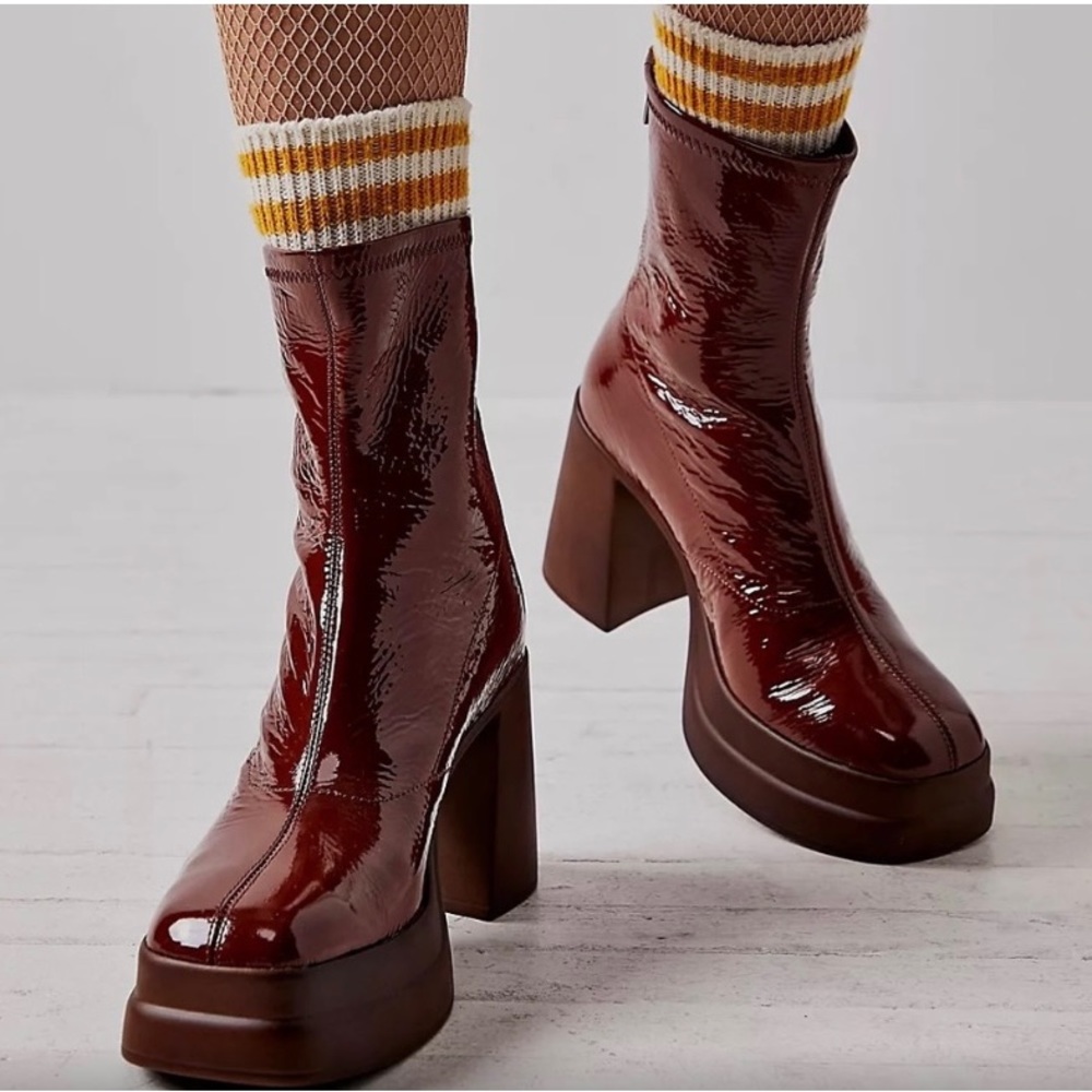 Free People Double Stack Patent Boots - Pecan